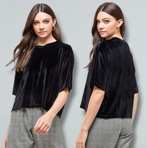 Garage Women's Black Crushed Velvet Cropped Boxy Tee